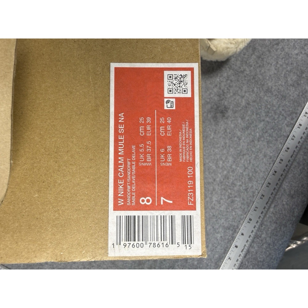 Nike Calm Mule SE Sanddrift Fur FZ3119-100 Women's 8 Men's 7 Slippers Box - Picture 8 of 10